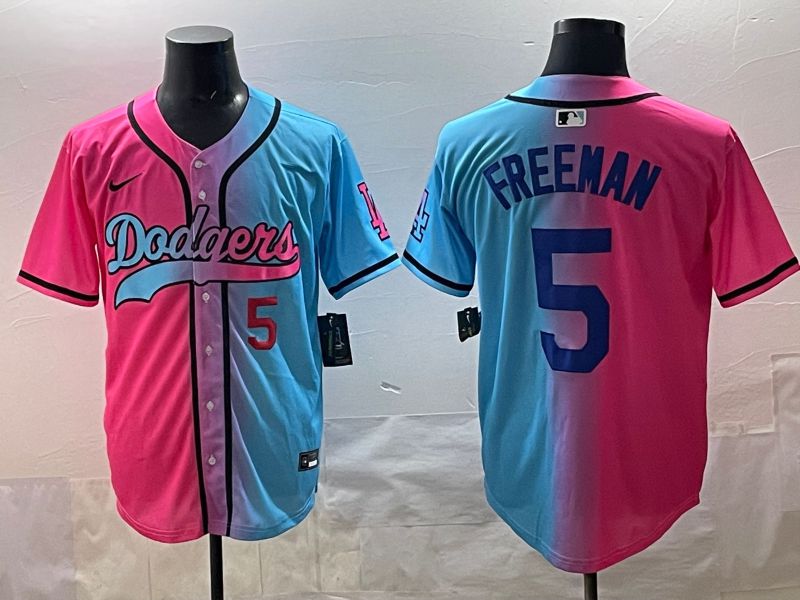 Men Los Angeles Dodgers #5 Freeman Blue pink Game 2025 Nike MLB Jersey style 005